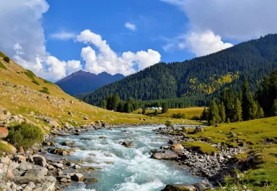 A river among the mountains in Kyrgyzstan in summer