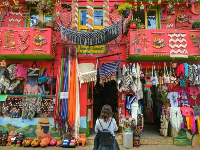 Buying souvenirs at the Bogotá store