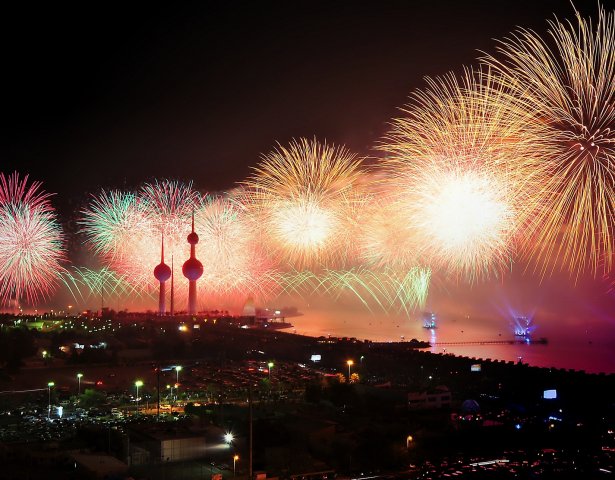 Kuwaiti fireworks display, view of the city