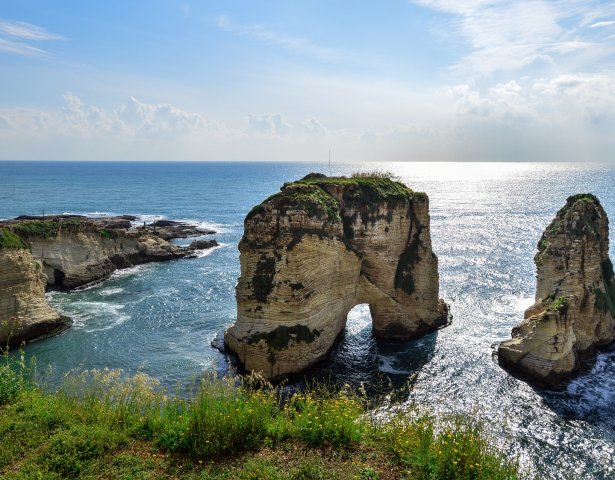 Raouche Promenade overlooking Pigeon Rock in Beirut