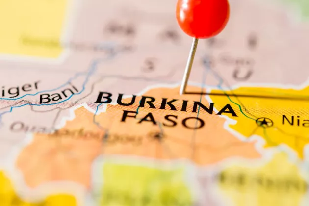Weltkarte mit Burkina Faso im Mittelpunkt